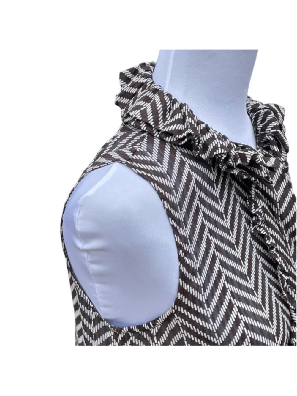 Tory Burch Brown & White Silk Blend Sheer Sleeveless Blouse 2